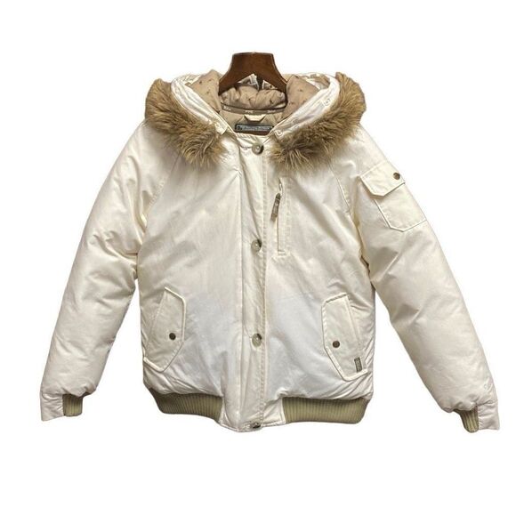 Woolrich Faux Fur Trimmed Hoodie Goose Down Coat Size Medium - Picture 1 of 10